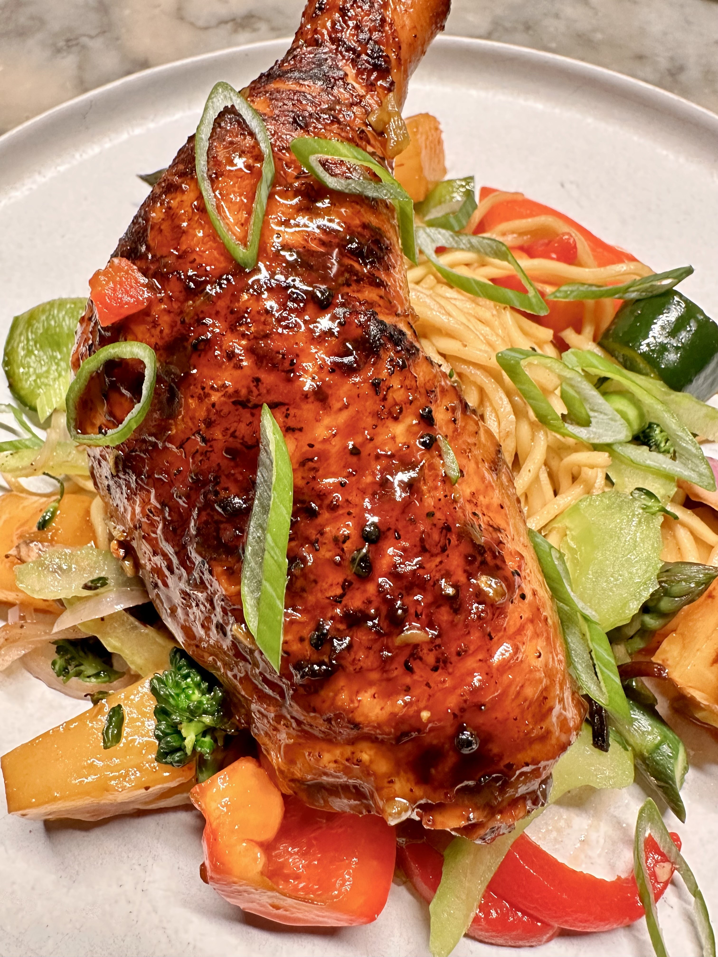 Soy glazed chicken with Asian-inspired garnish - private chef dinner in Albuquerque, NM